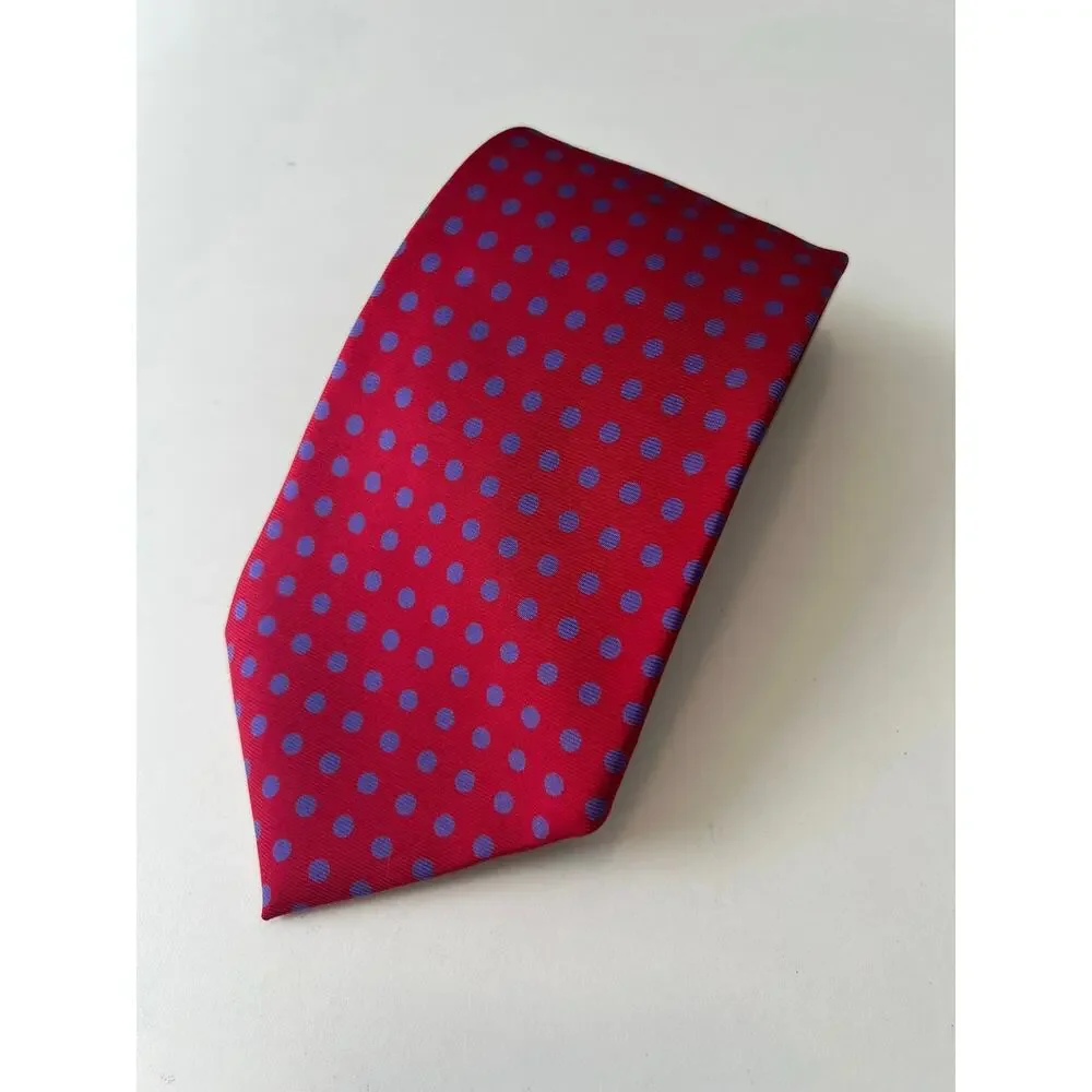 Vintage Polo Silk Men's Neck Tie Wide Red with Blue Polka Dots SG
